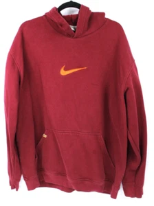 NIKE MAROON W/ORANGE NIKE SWOOSH SYMBOL PULLOVER HOODIE SILVER TAG Y2K VINTAGE - Picture 1 of 5