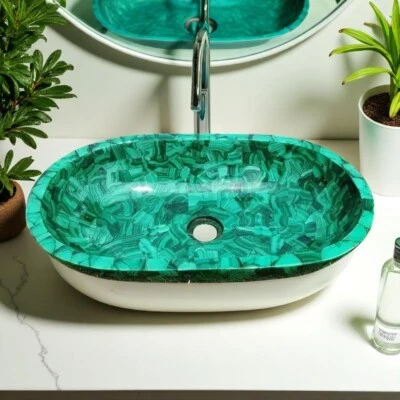 20"x14"x6" Green Malachite Wash Basin Sink Gemstones Sink Handmade Hotel Sink De - Image 1 of 4
