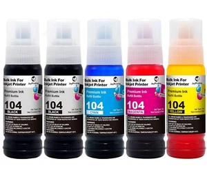 Set of 5 Replacement Ink Bottle 104 Set 70ml For Epson EcoTank ET-4700 4800 4810 - Picture 1 of 5