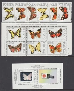 Poland Sc 3050-3056 MNH. 1991 Butterflies, singles, block & souv sheet, VF - Picture 1 of 1