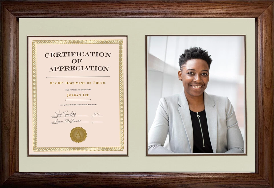 Photo Frame & Mat w/ Double 8x10 Openings For Certificates/Pictures - Image 1 of 2