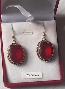Stunning 925 large silver earrings, Large red Glass Stone - Picture 1 of 6