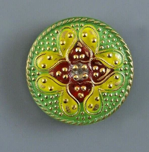 LARGE HANDPAINTED CZECH GLASS BUTTON - Picture 1 of 3