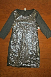 M 8 10 ❤️OLD NAVY 37"SWEATER DRESS❤️SLEEVE 3/4 GREAY SEQUINED SLIMMING GRAY WORK - Picture 1 of 8