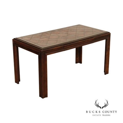 Lane Mid Century Oak Parquetry Top Parsons Writing Desk Cover