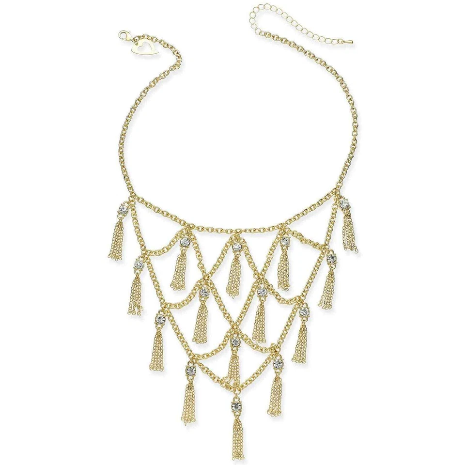 Collar Thalia Sodi Tono Dorado Cristal y Cadena Flecos Distintivo Foto 1 de 1