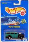 Hot Wheels &#39;40s Ford Woodie Black w/Teal Wood BW 1940&#39;s Woody BLUE CARD #217