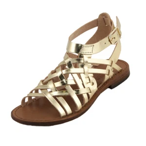 Damen Gladiator Sandalen GLAMOUR Low Heel Leder und Leder First Farbe Gold - Bild 1 von 3