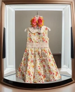 Girls NWT Bonnie Jean Smocked Dress Long Fully Lined Fit & Flare Free Bow 5 - Picture 1 of 7