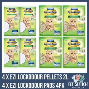 4 x Ezi Lockodour Natural Cat Litter Pellets 2L & 4 x Ezi LockOdour Litter Pads - Picture 1 of 1