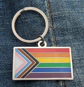 Progress Pride Flag LGBTQ POC Transgender Flag - 1.75 inch Metal Keychain - Picture 1 of 2