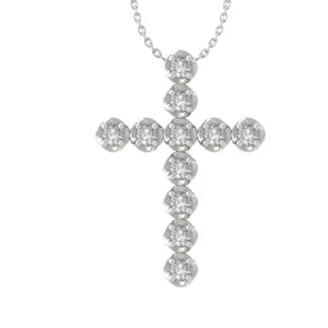 14K White Gold Round Diamond Cross Pendant w/ Sterling Silver Chain 1/2ct, 18" - Picture 1 of 9