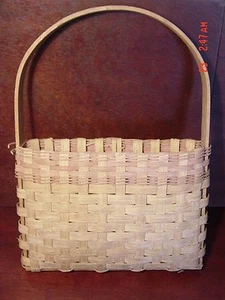 Hickory Wood Basket Slender Stave Woven Vintage Handmade Artist Signed Folk Art - Picture 1 of 7