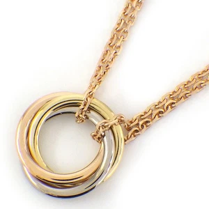 Cartier Necklace Trinity B7218200 Double Chain Circle Round 750 Tri-Color Gold - Picture 1 of 8