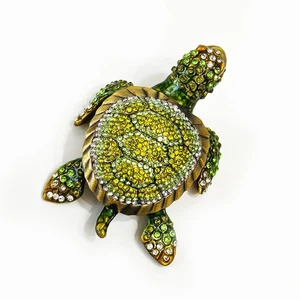 Caja de baratijas tortuga verde esmaltada con pedrería - Estatuilla pequeña con joyas - Imagen 1 de 3