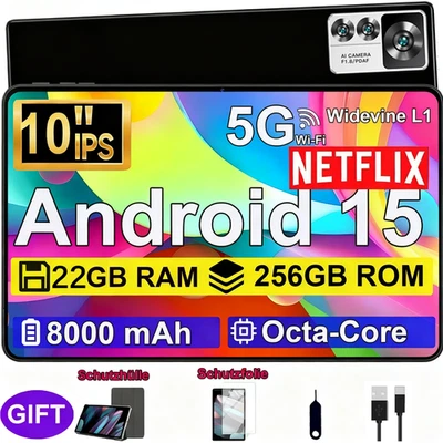 2025 Neuest Tablet Android 15 10.1 Zoll 22GB RAM+256GB ROM 8000mAh 5MP Kamera - Bild 1 von 4