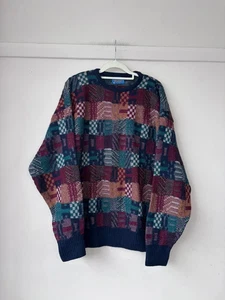 Pendleton Virgin Wool Jumper L Vintage 90s Patchwork Knit Multicolour USA Made - Picture 1 of 5
