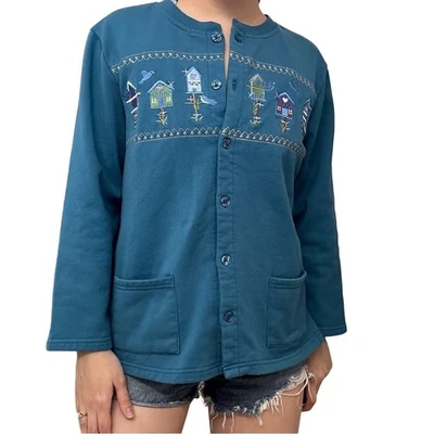 Suéter Cárdigan Vintage Abuela Bordado Pájaro Animal Kawaii Mediano Pequeño Foto 1 de 4