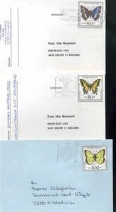 104596) Bund 3 Bedarfs-Blg aus Nr. 1514-1518, je EF, Schmetterlinge - Bild 1 von 1