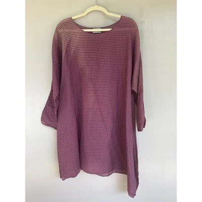 Krista Larson Playwear Purple Gingham Checkered Tunic Dress Cotton OS Lagenlook - Image 1 of 4