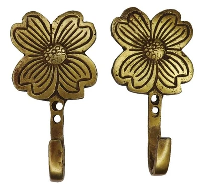 Flower Shape Vintage Antique Style Handmade Brass Cloth Towel 1 Hook Wall Hanger - Immagine 1 di 4