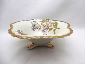 Vintage Footed Candy Dish w Flowers & Gold Edge Crossed Arrows Mark 6649 - Picture 1 of 1