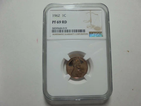 1962 Lincoln Memorial Penny Cent // Gem Proof 69 NGC Graded (red) Nice Strike Cover