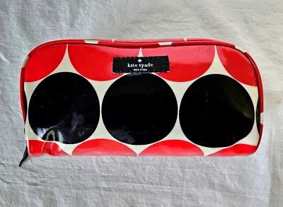 Bolsa de viaje cosmética Kate Spade NY roja blanca azul círculo cubierta de vinilo limpiable Foto 1 de 4