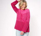 NEW Susan Graver Women's Top Sweater Sz M Cable Bell SANGRIA