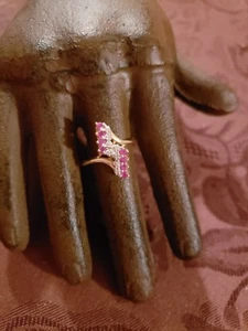 Art Deco Ring 10 Karat Gold Diamanten Rubine Größe 8,5 - Bild 1 von 4