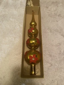 topper albero di natale vintage in vetro Germania Ovest oro poinsettia - Foto 1 di 11