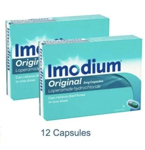 Imodium Original 2mg Capsules loperamide relieves stop diarrhoea adults x 12caps - Picture 1 of 2