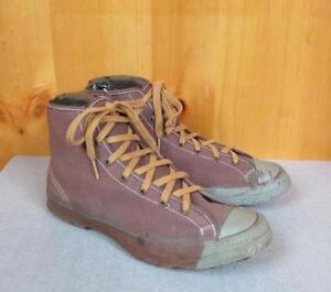 Vintage 1940s Brown Canvas Basketball Sneakers Military Athletic Shoes Sz.5 Nice