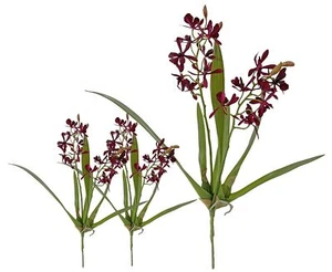 3pcs Artificial Cymbidium Stems That Look Real, Silk Dark Purple Orchid with ... - Picture 1 of 6
