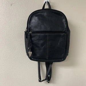 Vintage Aurielle Black Leather Backpack Convertible Sling Shoulder Strappy Charm - Picture 1 of 10