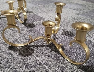 Solid Brass Teleflora 4 Candle Holder Candelabra VTG Tabletop 10"x5" -Multiples - Picture 1 of 16
