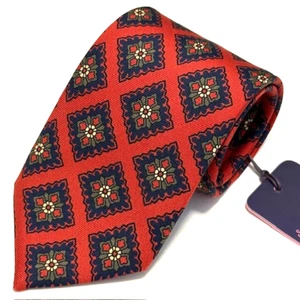 Seaward & Stearn Tie NWT Red Geometric Floral Elegance Luxury Handmade England - Picture 1 of 24