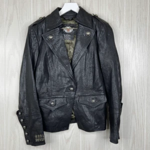Harley Davidson Damen Leder Blazer Jacke Kragen Schwarz Größe M - Bild 1 von 11