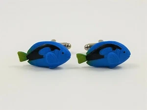 Blue Tang Cufflinks -- Wedding Groomsmen Ocean Marine Animal Nature Fish Coral  - Picture 1 of 2