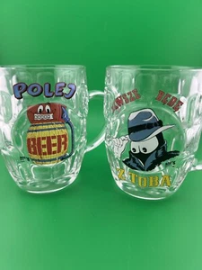 Set Of Two Glass Thumbprint Beer Mugs. Glass Imprinted France. Advertising  - Picture 1 of 8