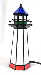 Lámpara de faro 9 1/2" Vidrieras Luz nocturna Rojo Blanco Azul - Imagen 1 de 8