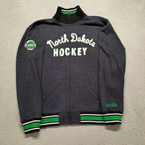 CCM Fighting Sioux North Dakota UND Jacket Men's XL Hockey Jacket Grey Full Zip Cover