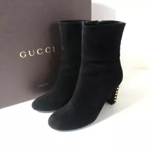 Gucci Boots Heel Studs Suede Black EU36.5/US6.5 31027c - Picture 1 of 24