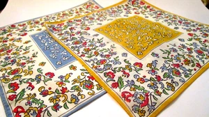 MATCHED PAIR 1950'S CUTESY & ABSTRACT FLOWER HANDKERCHIEFS Bright Yellow & Blue! - Picture 1 of 11