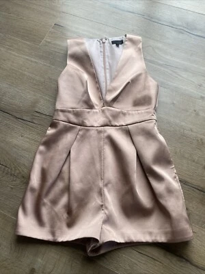Top Shop Play suit Shiny Bronze Size 6 Christmas Dressy Cocktail Plunging Party - image 1 of 4