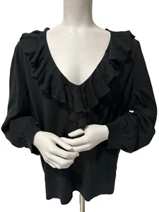 NWT Lauren Ralph Lauren Women's Black Ruffle V-Neck Long Sleeve Sweater Sz 2X - Picture 1 of 15