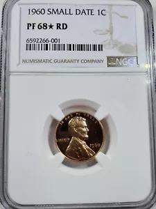 1960 Small Date 1 Cent Lincoln Memorial NGC PF 68 Star! RD - Picture 1 of 4