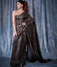 Black Color Bollywood Block Buster 3MM Sequins Design Embroidery Wedding Sarees.