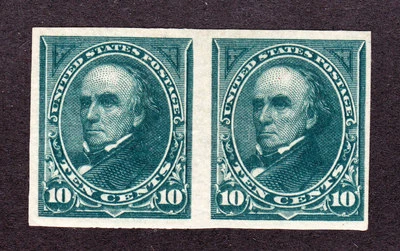 US 258P5 10c Webster Proof Pair on Stamp Paper XF OG H SCV $500 - Image 1 of 2
