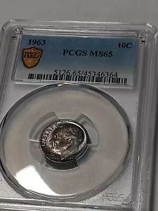 1963   Roosevelt Silver Gold SHIELD PCGS MS65  Stunning  Toning  - Picture 1 of 5